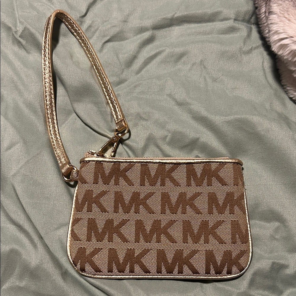 Michael Kors Gold and Brown Monogram Wristlet